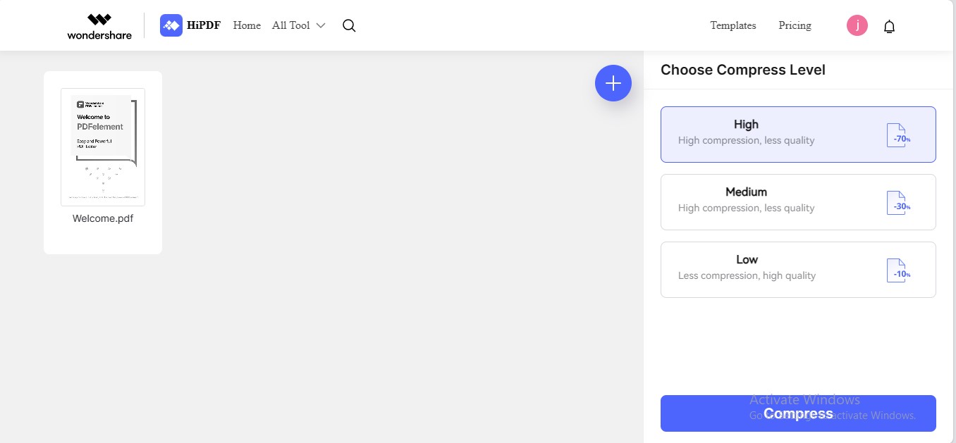 choose compression level hipdf