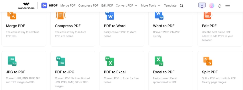 hipdf jpg to pdf feature option