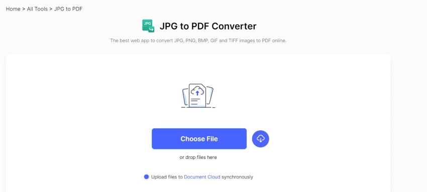 hipdf jpg to pdf converter interface