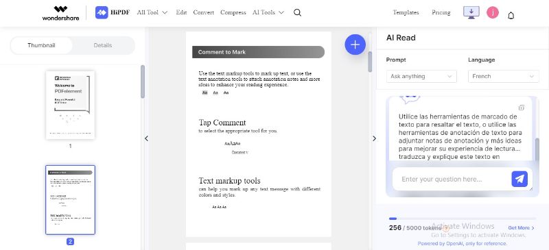 hipdf translation results