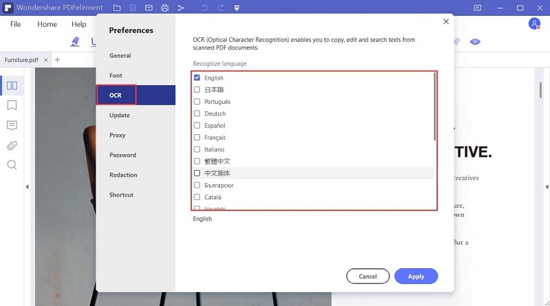 choose ocr language