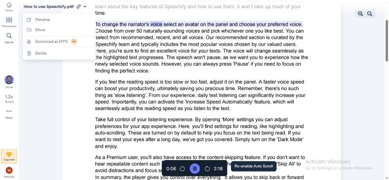 speechify ai read pdf