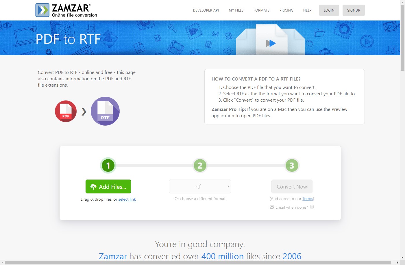 zamzar pdf to rtf converter online