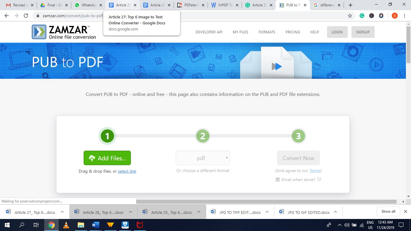 zamzar pub to pdf converter online