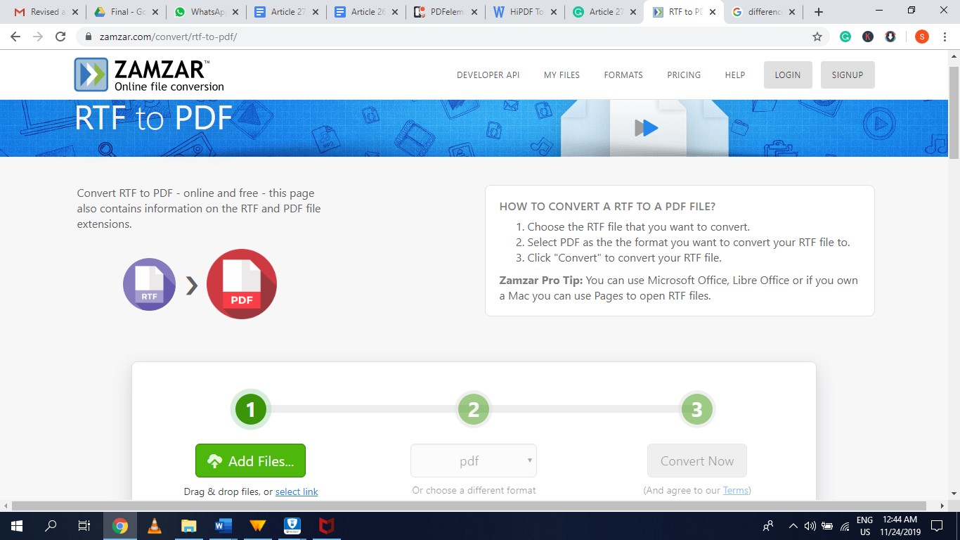 zamzar rtf to pdf converter online
