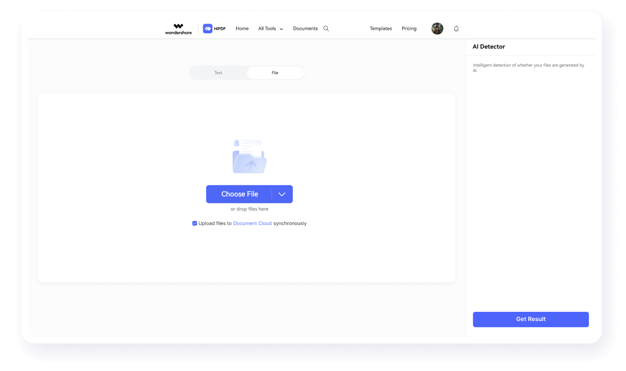 upload pdf to detect ai content
